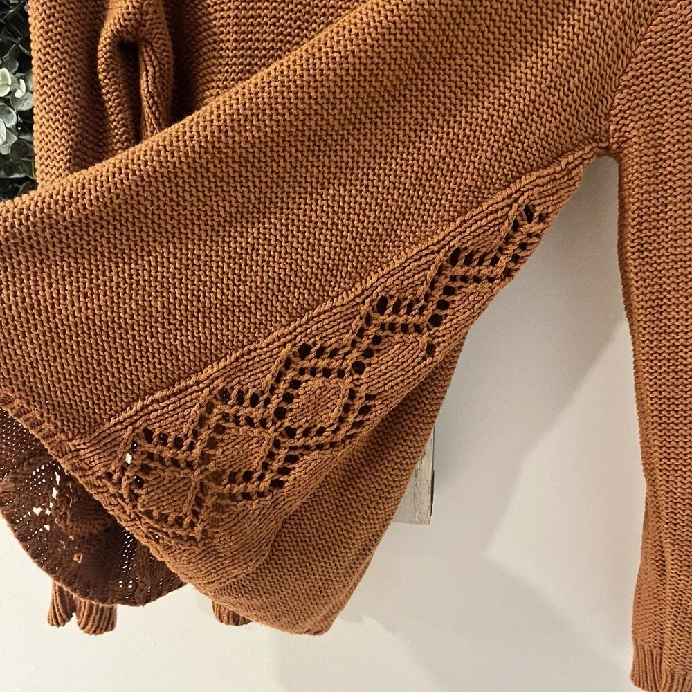 Harper Women's Small Burnt Orange Cutout Sweater Knit v Neck‎